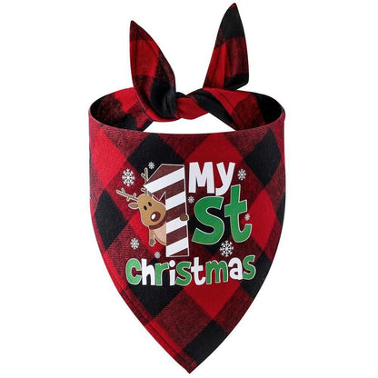 Christmas Pet Triangle Scarf Dog Bandana Pet Wearable Accessories Red Grid - Elk V1263-JX-6944-1