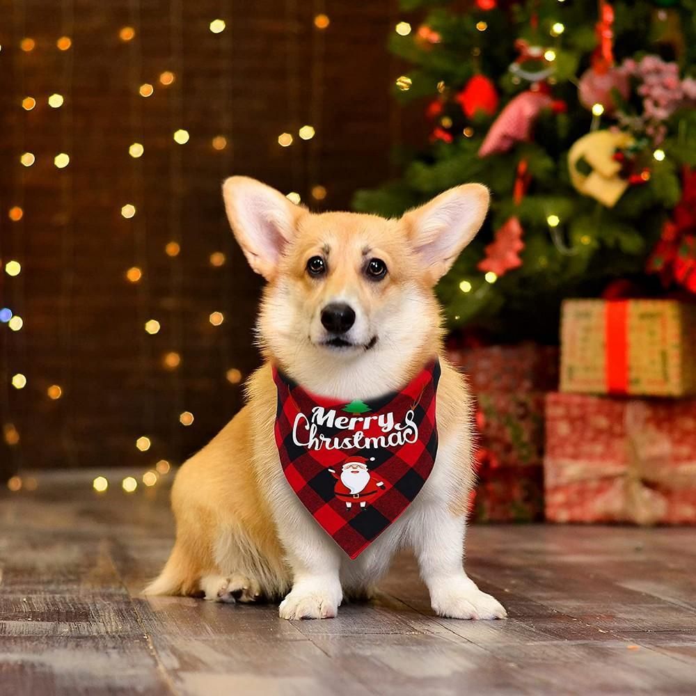 Christmas Pet Triangle Scarf Dog Bandana Pet Wearable Accessories Red Grid - Elk V1263-JX-6944-1