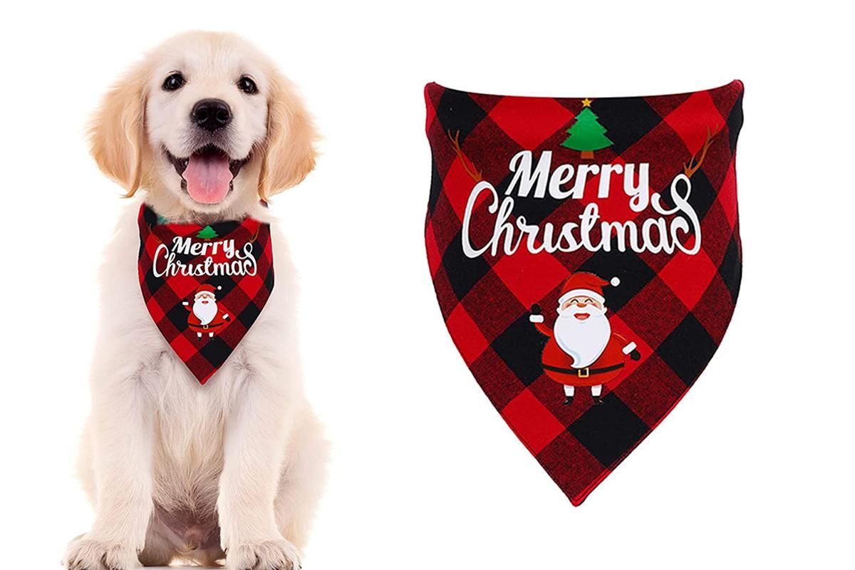 Christmas Pet Triangle Scarf Dog Bandana Pet Wearable Accessories Red Grid - Elk V1263-JX-6944-1