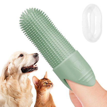 Silicone Pet Finger Toothbrush - Daily Teeth Cleaning for Cats and Dogs Green V1263-JX-6946
