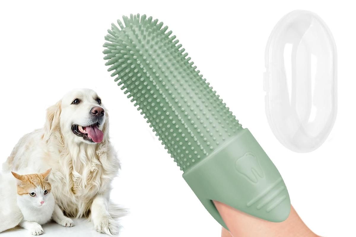 Silicone Pet Finger Toothbrush - Daily Teeth Cleaning for Cats and Dogs Green V1263-JX-6946