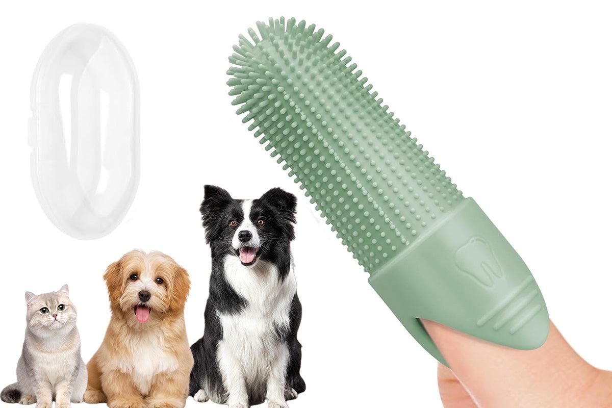 Silicone Pet Finger Toothbrush - Daily Teeth Cleaning for Cats and Dogs Green V1263-JX-6946
