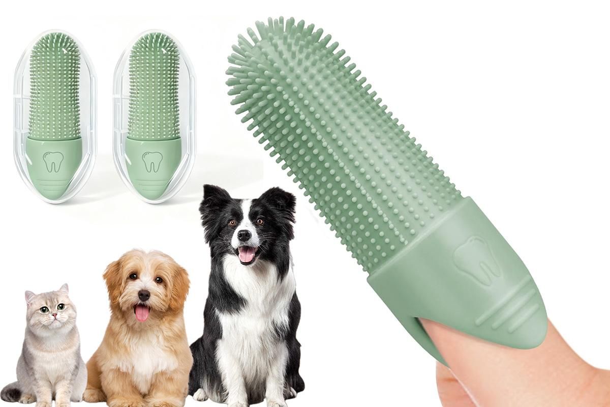 Silicone Pet Finger Toothbrush - Daily Teeth Cleaning for Cats and Dogs Green V1263-JX-6946