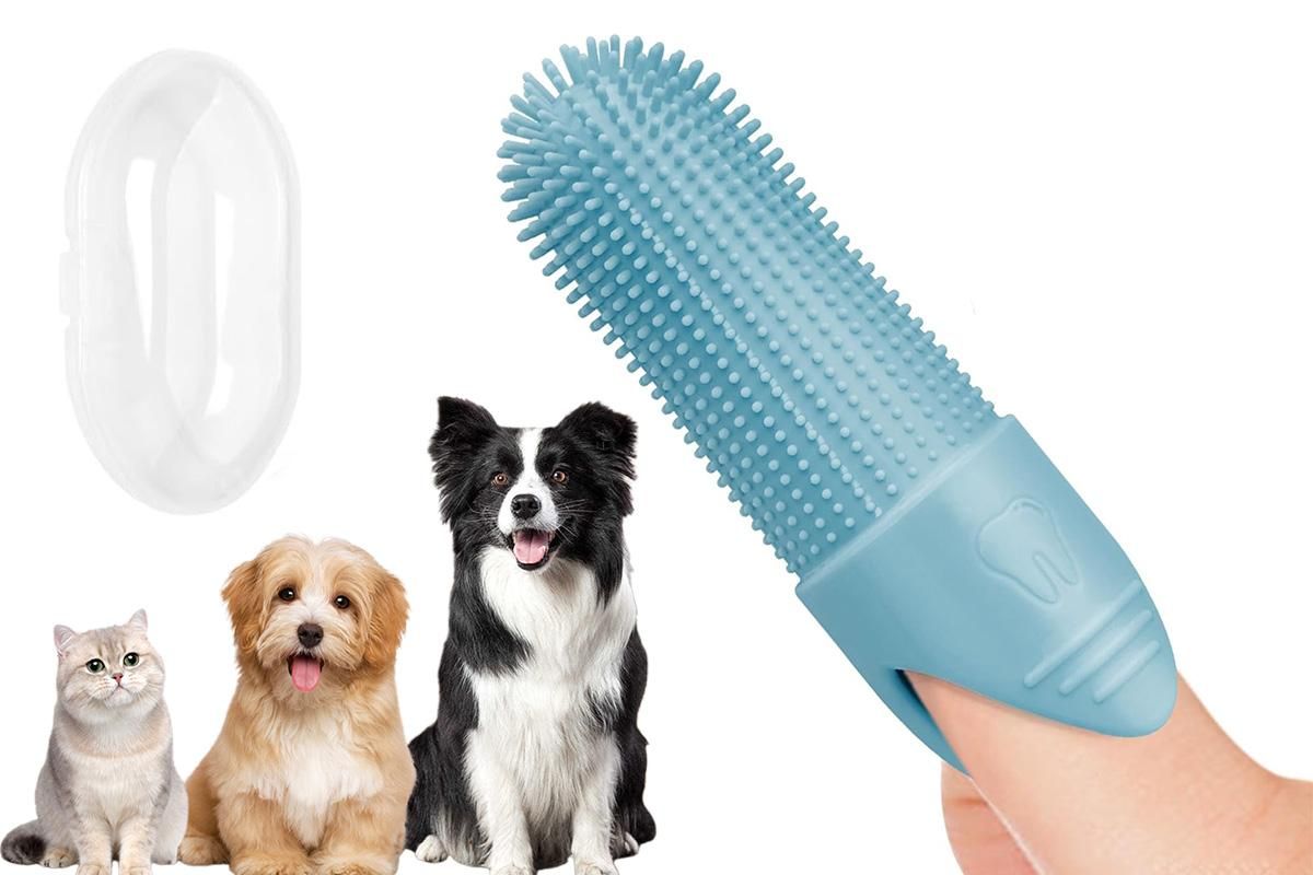 Silicone Pet Finger Toothbrush - Daily Teeth Cleaning for Cats and Dogs Green V1263-JX-6946