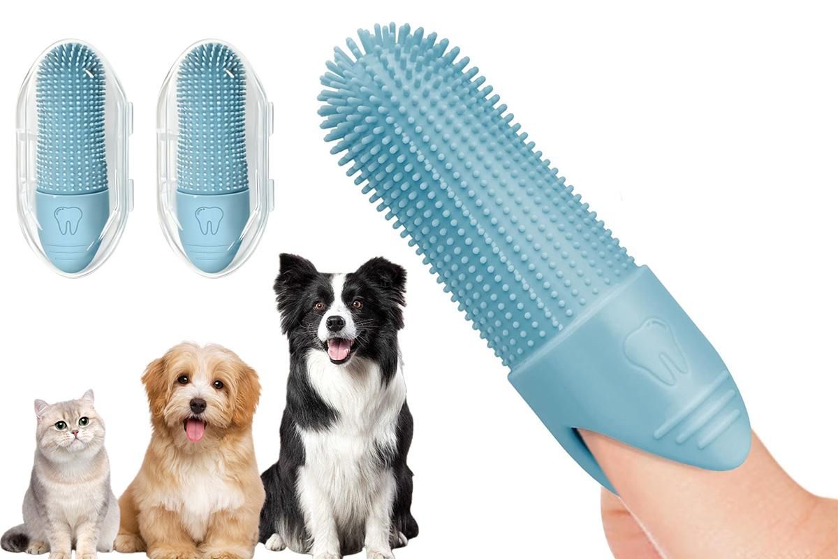 Silicone Pet Finger Toothbrush - Daily Teeth Cleaning for Cats and Dogs Green V1263-JX-6946