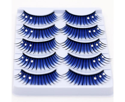 5 Pairs Dual Colors Glitter Rhinestones Artificial Eyelash Party Makeup Tool V1263-JX-695