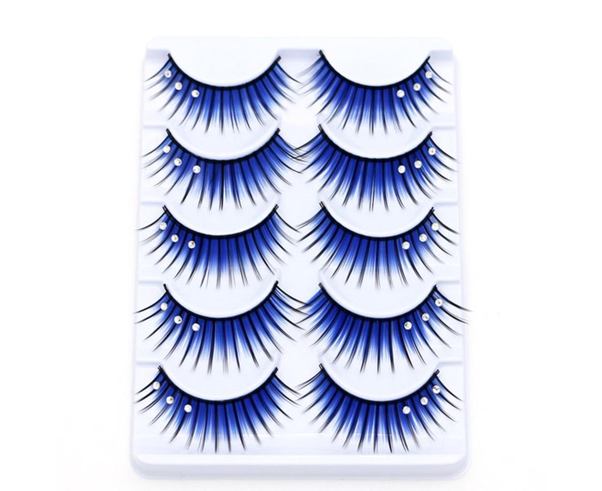 5 Pairs Dual Colors Glitter Rhinestones Artificial Eyelash Party Makeup Tool V1263-JX-695