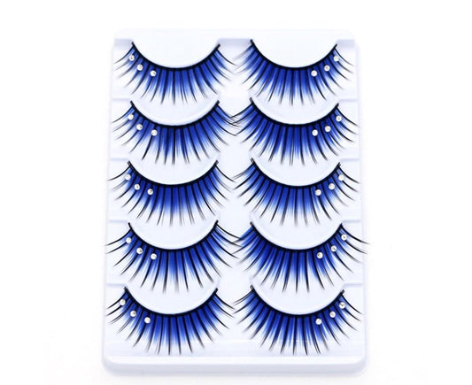 5 Pairs Dual Colors Glitter Rhinestones Artificial Eyelash Party Makeup Tool V1263-JX-695