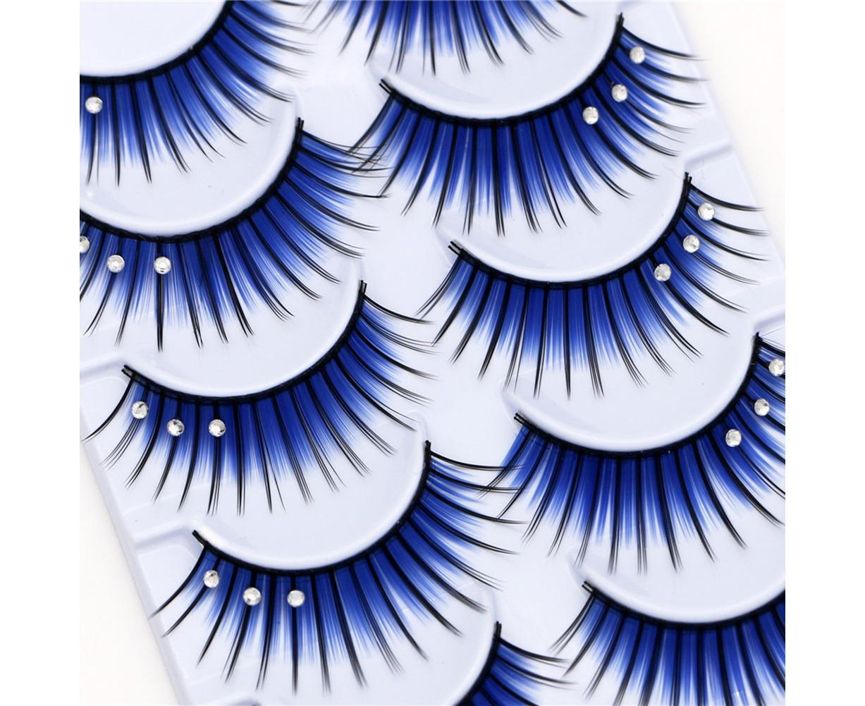 5 Pairs Dual Colors Glitter Rhinestones Artificial Eyelash Party Makeup Tool V1263-JX-695