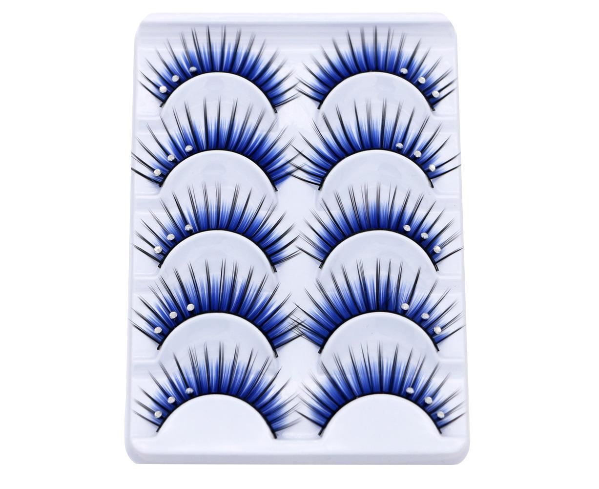 5 Pairs Dual Colors Glitter Rhinestones Artificial Eyelash Party Makeup Tool V1263-JX-695