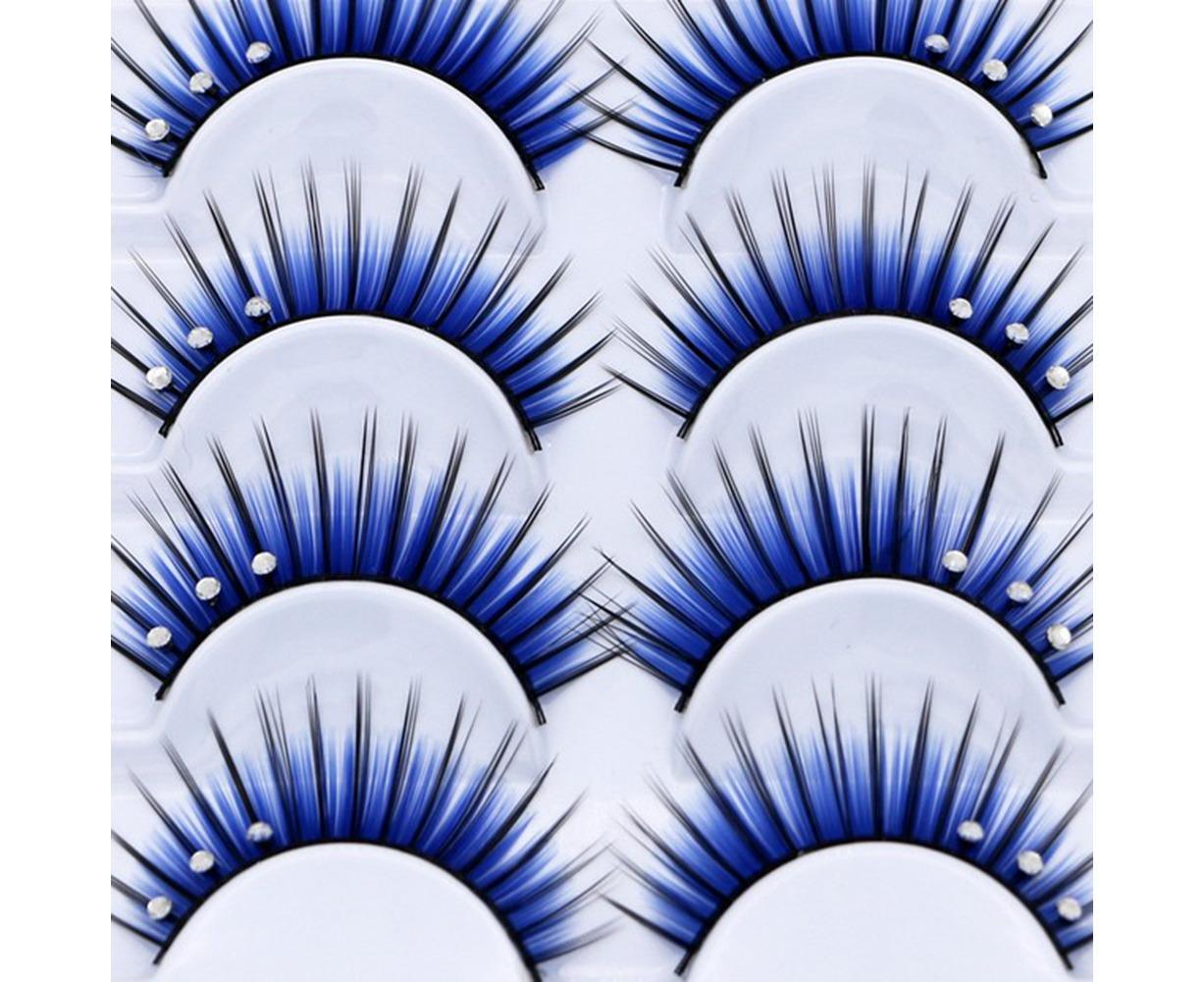 5 Pairs Dual Colors Glitter Rhinestones Artificial Eyelash Party Makeup Tool V1263-JX-695