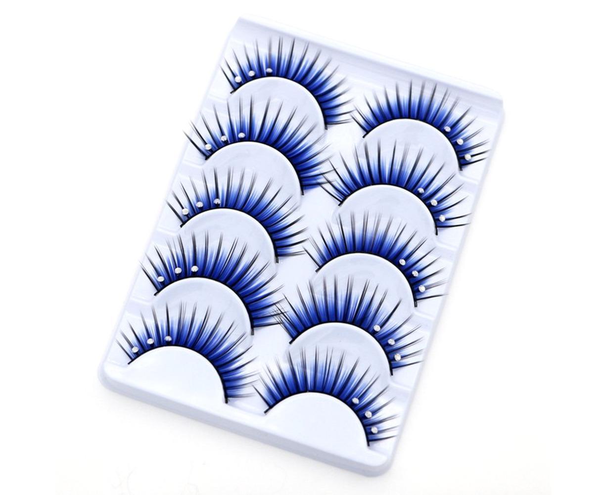 5 Pairs Dual Colors Glitter Rhinestones Artificial Eyelash Party Makeup Tool V1263-JX-695