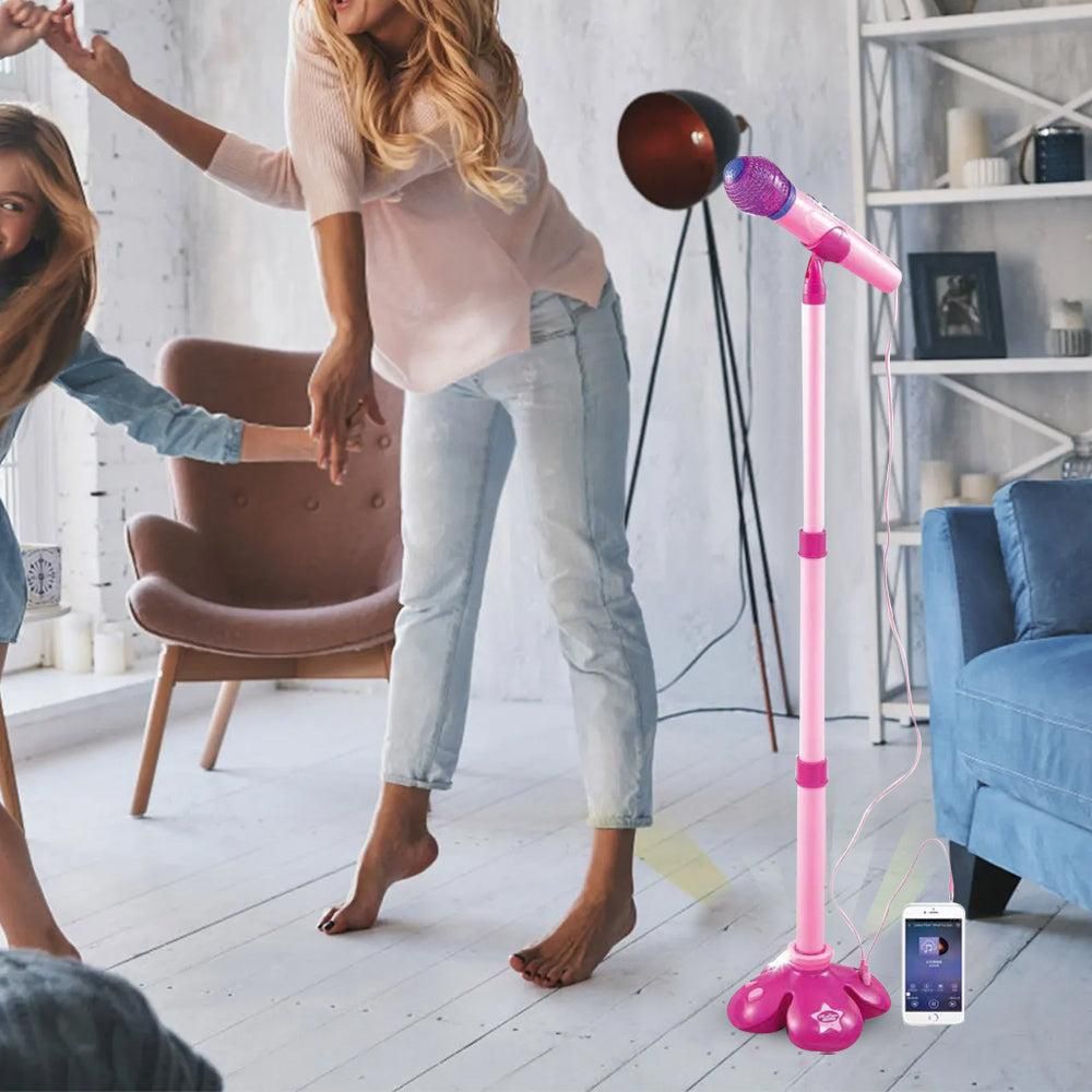 Karaoke Machine with 1 Mic Adjustable Stand Music Play Toy Pink V1263-JX-6954