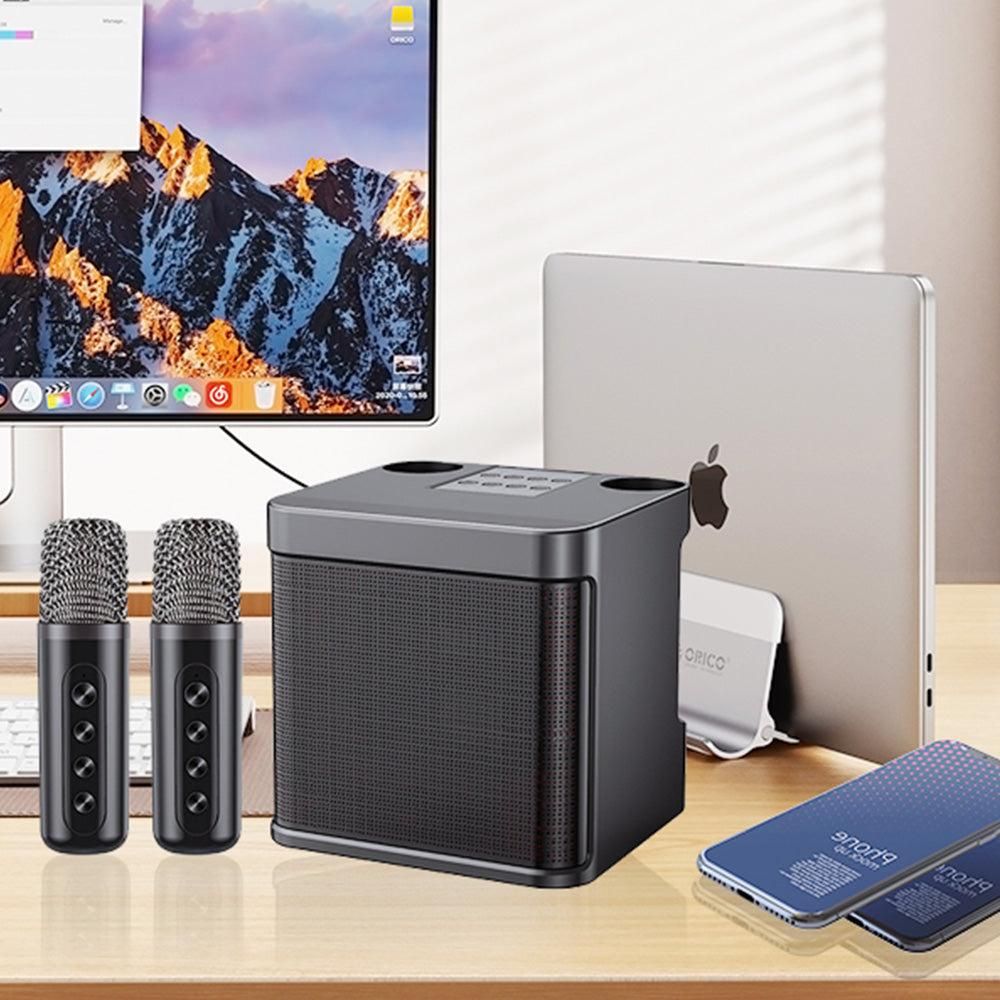 Portable Karaoke Machine with 2 Wireless Microphones Portable Bluetooth Speaker for Family Party Singing Black V1263-JX-6957