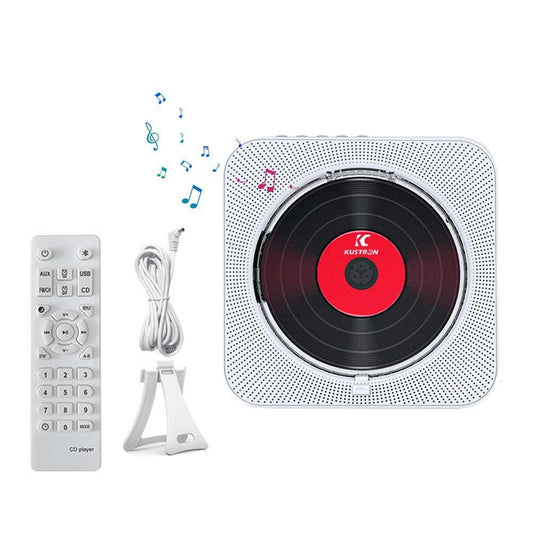 Wall-Mount Bluetooth CD Player LCD Display Music Player Home Audio Boombox White V1263-JX-6959