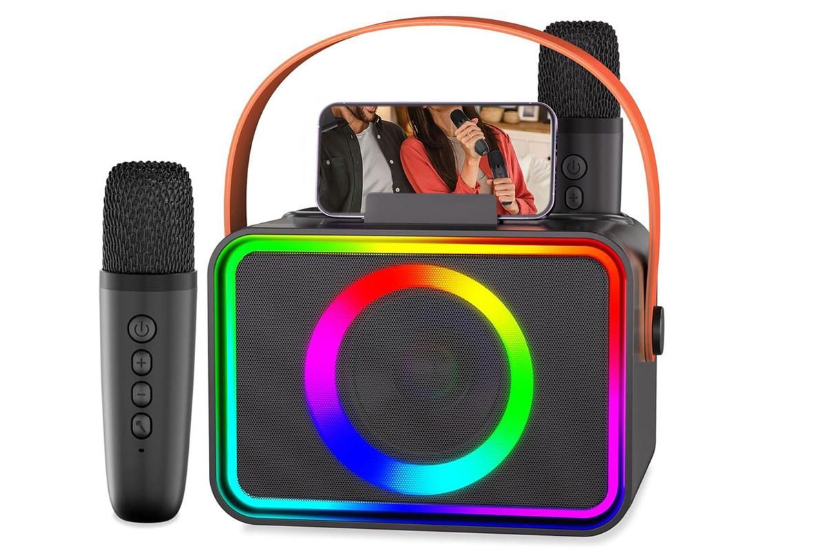 Mini Karaoke Machine Portable Bluetooth Speaker with 2 Wireless Mic V1263-JX-6961