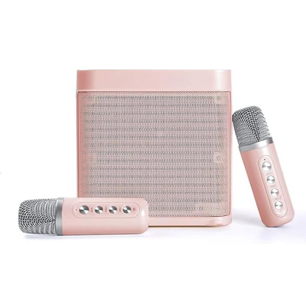 Portable Karaoke Machine with 2 Wireless Microphones Portable Bluetooth Speaker for Family Party Singing Pink V1263-JX-6965-1