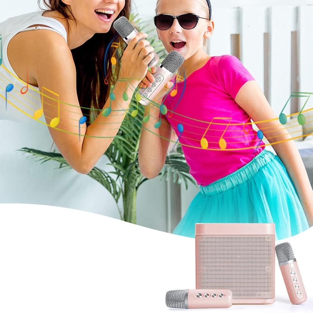 Portable Karaoke Machine with 2 Wireless Microphones Portable Bluetooth Speaker for Family Party Singing Pink V1263-JX-6965-1