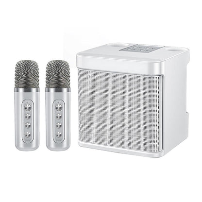 Portable Karaoke Machine with 2 Wireless Microphones Portable Bluetooth Speaker for Family Party Singing White V1263-JX-6965-2