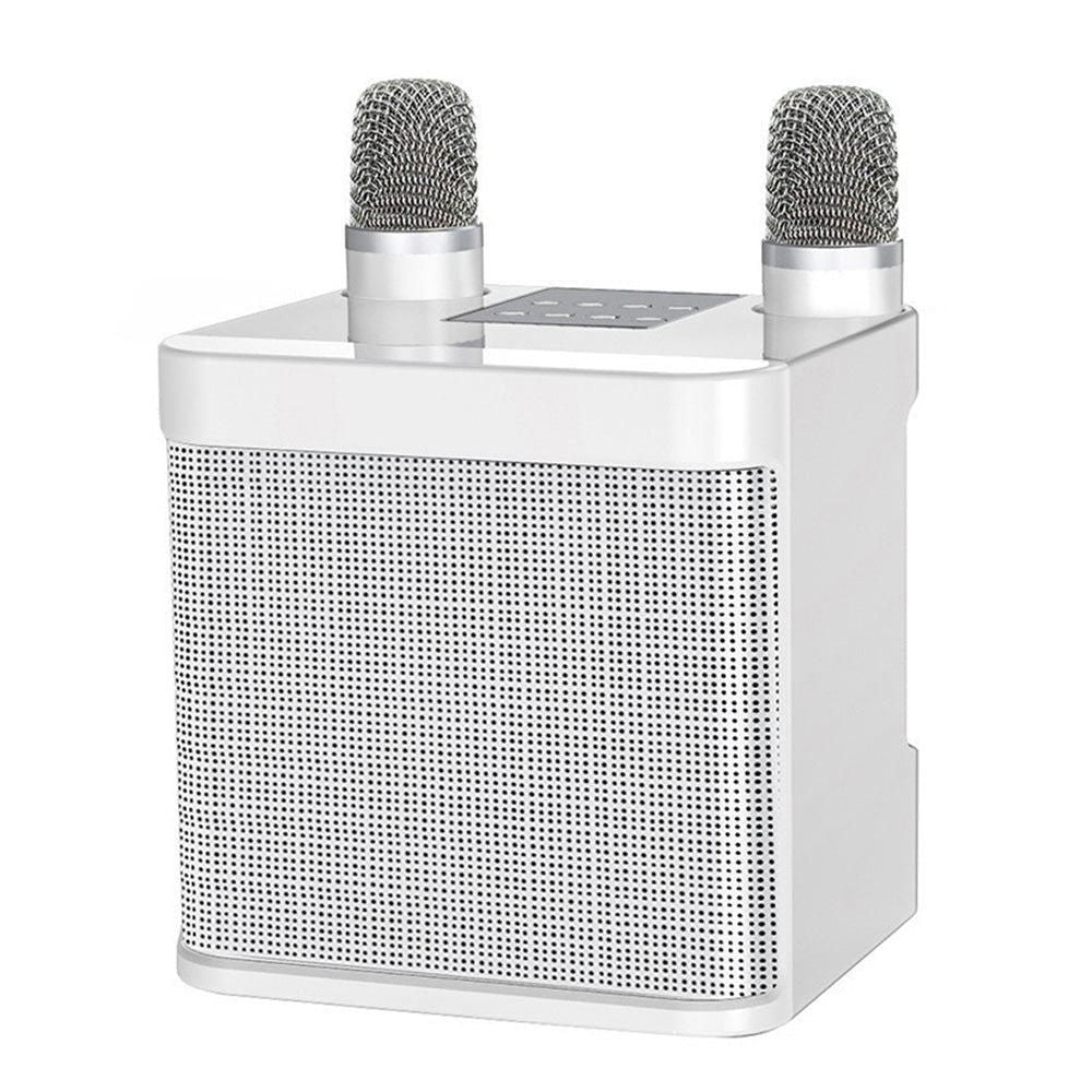 Portable Karaoke Machine with 2 Wireless Microphones Portable Bluetooth Speaker for Family Party Singing White V1263-JX-6965-2