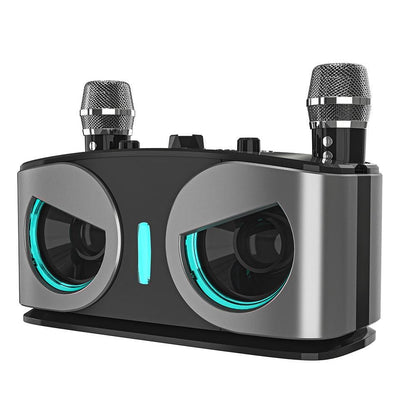 Wireless Bluetooth Karaoke Speaker with 2 Microphone Home KTV Set Grey V1263-JX-6966-1