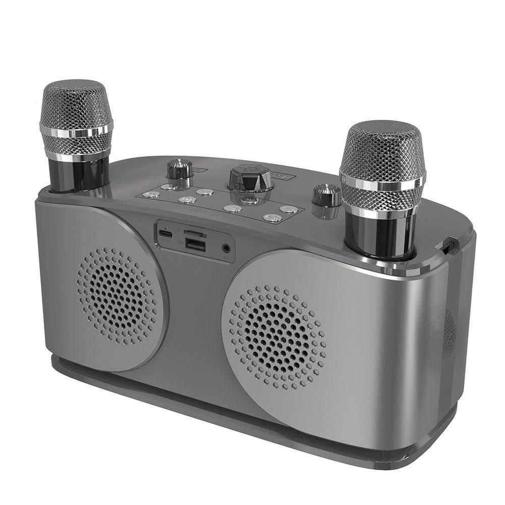 Wireless Bluetooth Karaoke Speaker with 2 Microphone Home KTV Set Grey V1263-JX-6966-1