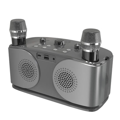 Wireless Bluetooth Karaoke Speaker with 2 Microphone Home KTV Set Grey V1263-JX-6966-1
