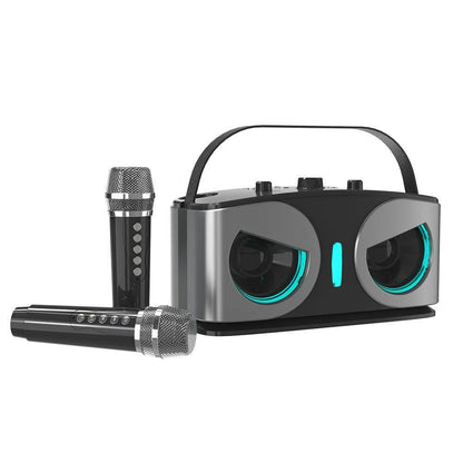 Wireless Bluetooth Karaoke Speaker with 2 Microphone Home KTV Set Grey V1263-JX-6966-1