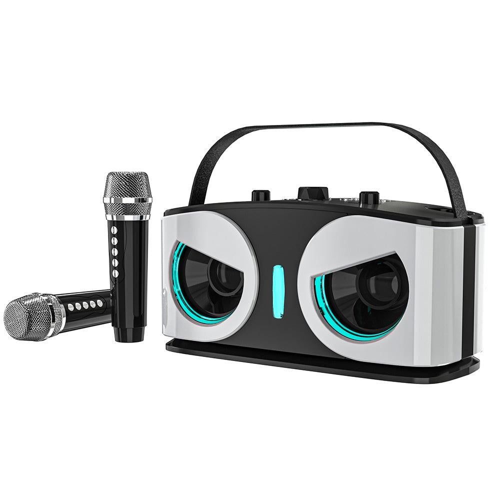 Wireless Bluetooth Karaoke Speaker with 2 Microphone Home KTV Set White V1263-JX-6966-2
