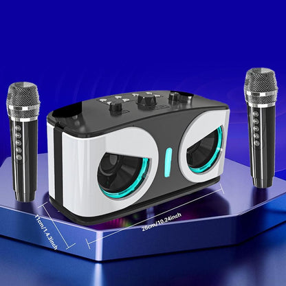 Wireless Bluetooth Karaoke Speaker with 2 Microphone Home KTV Set White V1263-JX-6966-2