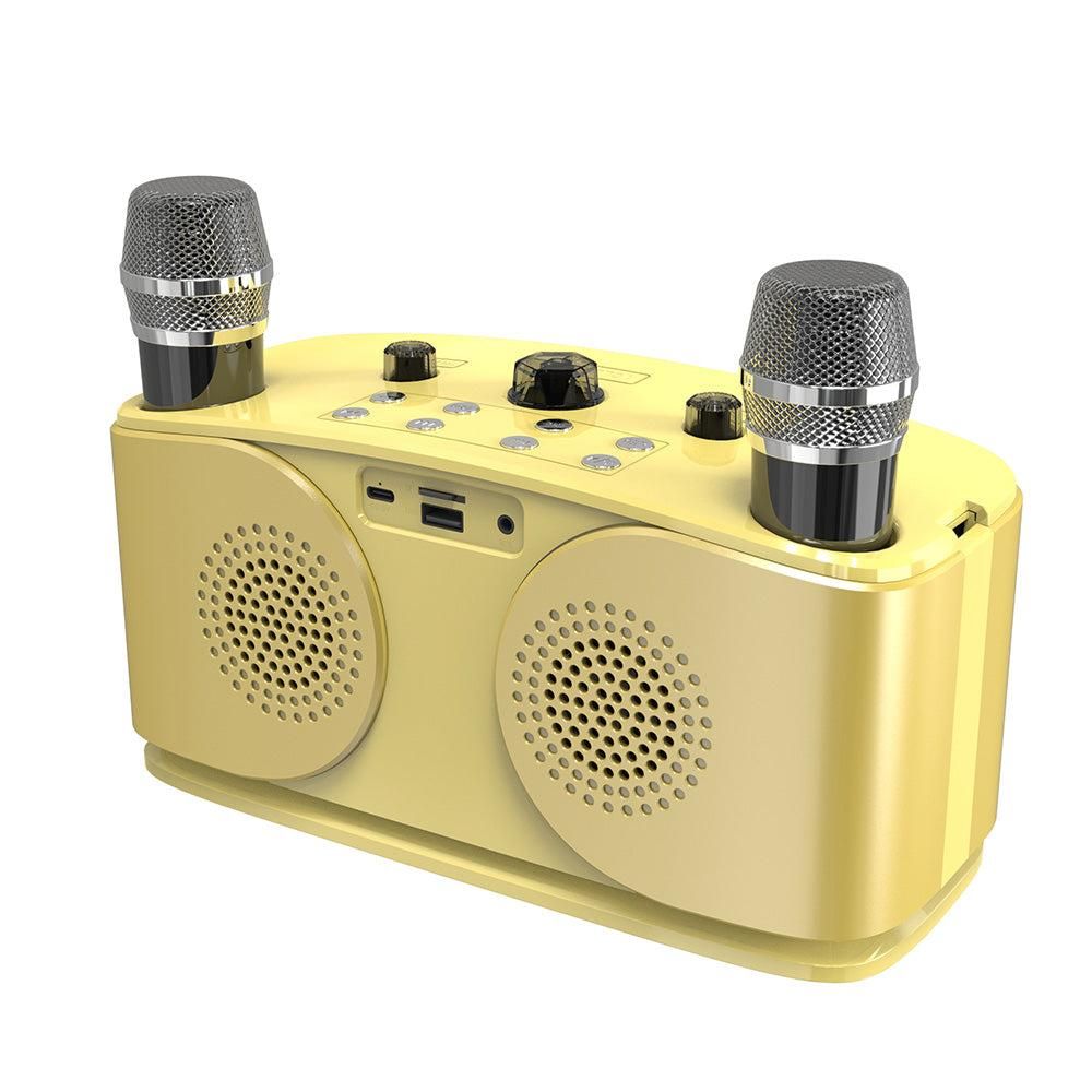 Wireless Bluetooth Karaoke Speaker with 2 Microphone Home KTV Set Gold V1263-JX-6966-3