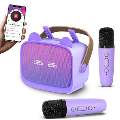Mini Karaoke Machine - Portable MP3 Player with 2 Wireless Mics Toys & Gifts Pink V1263-JX-6967-2
