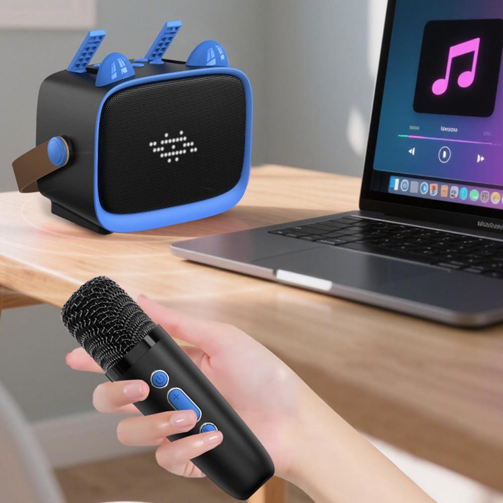 Mini Karaoke Machine - Portable MP3 Player with 2 Wireless Mics Toys & Gifts Blue V1263-JX-6967-3
