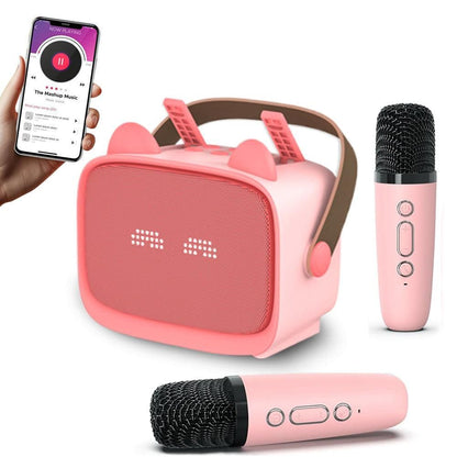 Mini Karaoke Machine - Portable MP3 Player with 2 Wireless Mics Toys & Gifts Blue V1263-JX-6967-3