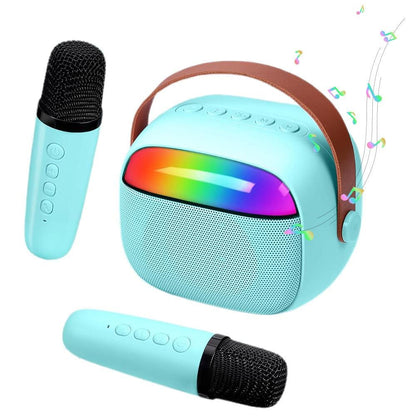 Mini Karaoke Machine with 2 Wireless Microphones Portable Bluetooth Speaker Singing Machine Blue V1263-JX-6969-1