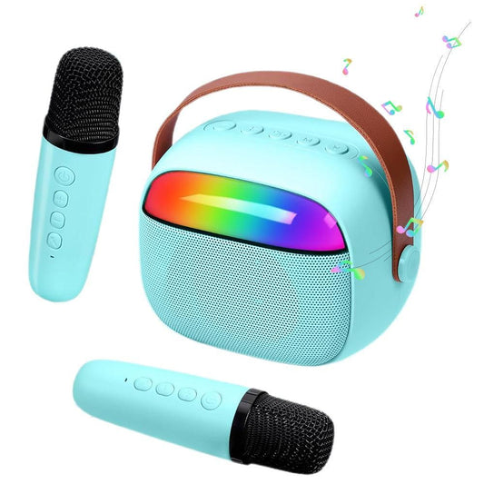 Mini Karaoke Machine with 2 Wireless Microphones Portable Bluetooth Speaker Singing Machine Blue V1263-JX-6969-1