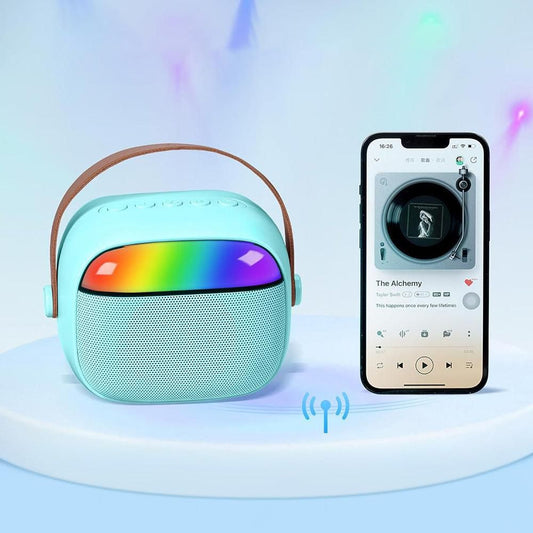 Mini Karaoke Machine with 2 Wireless Microphones Portable Bluetooth Speaker Singing Machine Blue V1263-JX-6969-1
