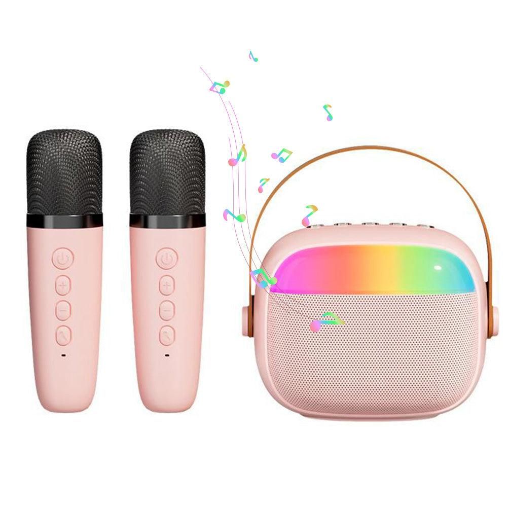 Mini Karaoke Machine with 2 Wireless Microphones Portable Bluetooth Speaker Singing Machine Pink V1263-JX-6969-2