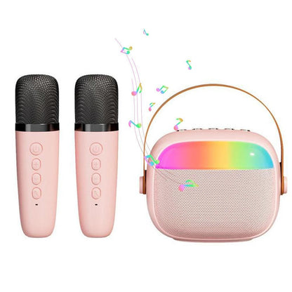 Mini Karaoke Machine with 2 Wireless Microphones Portable Bluetooth Speaker Singing Machine Pink V1263-JX-6969-2