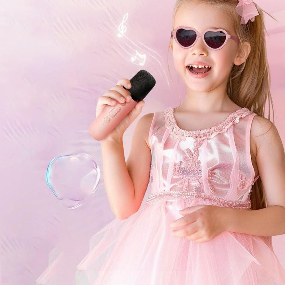 Mini Karaoke Machine with 2 Wireless Microphones Portable Bluetooth Speaker Singing Machine Pink V1263-JX-6969-2
