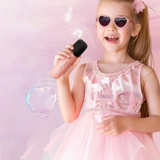 Mini Karaoke Machine with 2 Wireless Microphones Portable Bluetooth Speaker Singing Machine Pink V1263-JX-6969-2