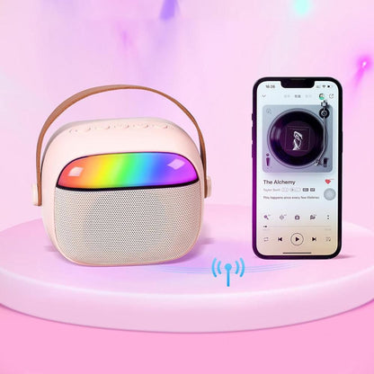 Mini Karaoke Machine with 2 Wireless Microphones Portable Bluetooth Speaker Singing Machine Pink V1263-JX-6969-2