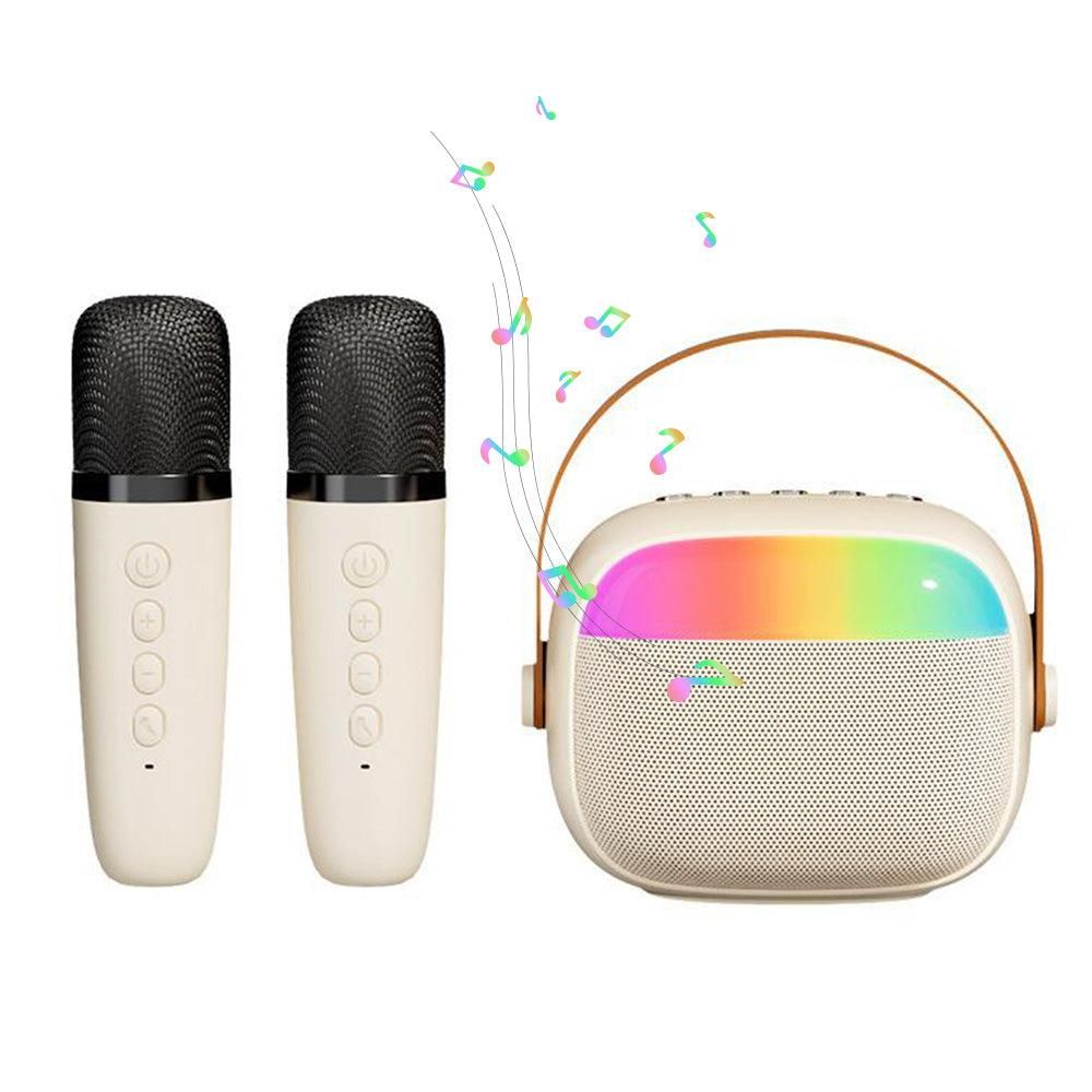 Mini Karaoke Machine with 2 Wireless Microphones Portable Bluetooth Speaker Singing Machine Pink V1263-JX-6969-2