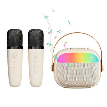 Mini Karaoke Machine with 2 Wireless Microphones Portable Bluetooth Speaker Singing Machine Pink V1263-JX-6969-2