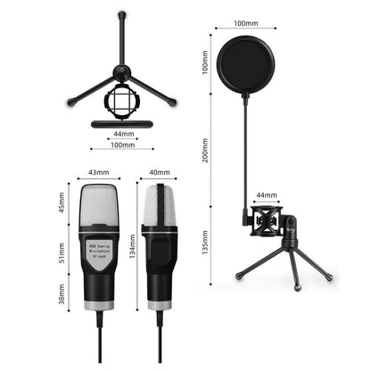 USB RGB Gaming Microphone Condenser Microphone with Tripod Stand for Streaming Recording V1263-JX-6970