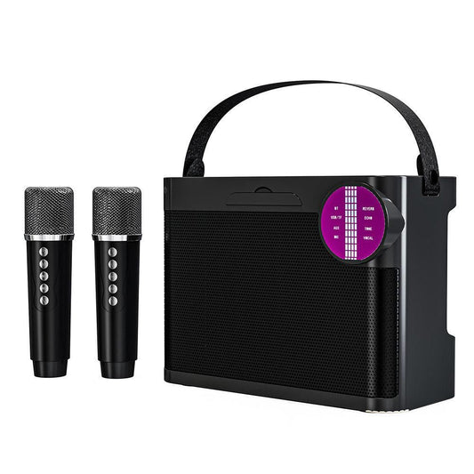 Portable Bluetooth 5.3 Speaker with 2 Wireless Microphones Home Karaoke Speaker Machine Black V1263-JX-6972-1