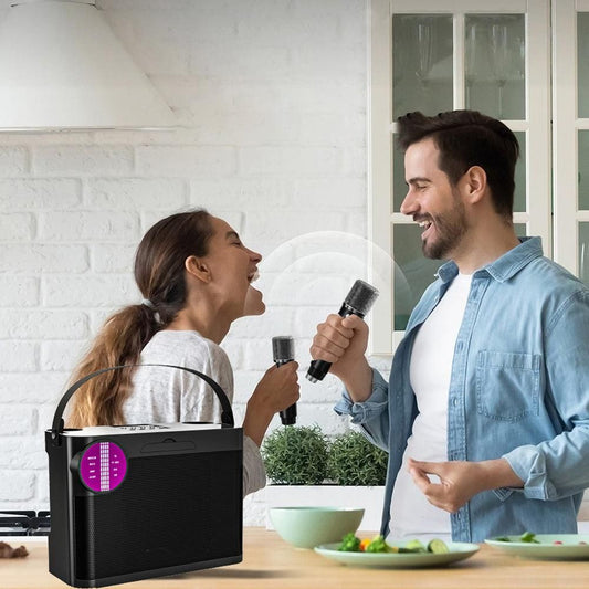 Portable Bluetooth 5.3 Speaker with 2 Wireless Microphones Home Karaoke Speaker Machine Black V1263-JX-6972-1