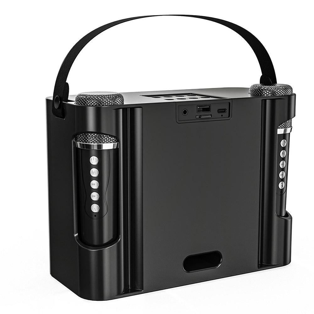 Portable Bluetooth 5.3 Speaker with 2 Wireless Microphones Home Karaoke Speaker Machine Black V1263-JX-6972-1