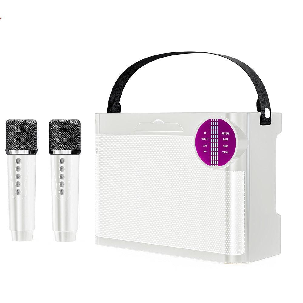 Portable Bluetooth 5.3 Speaker with 2 Wireless Microphones Home Karaoke Speaker Machine White V1263-JX-6972-2