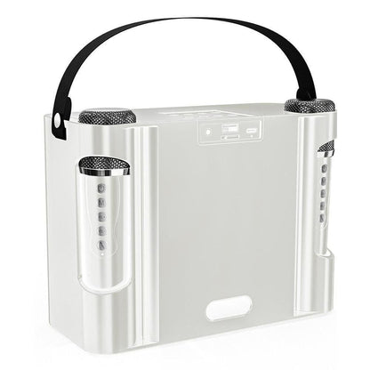 Portable Bluetooth 5.3 Speaker with 2 Wireless Microphones Home Karaoke Speaker Machine White V1263-JX-6972-2